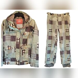 Y2K Foursquare Green Brown 2-piece Snowboarding Coat And Pants Set